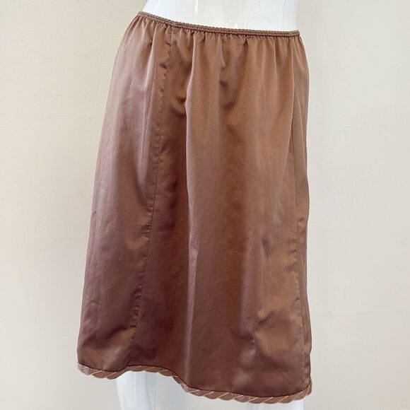 Vintage Yves Saint Laurent Lingerie Elegant Brown Silk Slip Midi Skirt - Picture 1 of 5